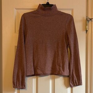 Women's Pink Turtleneck Sweater with Fun balloon  sleeves
